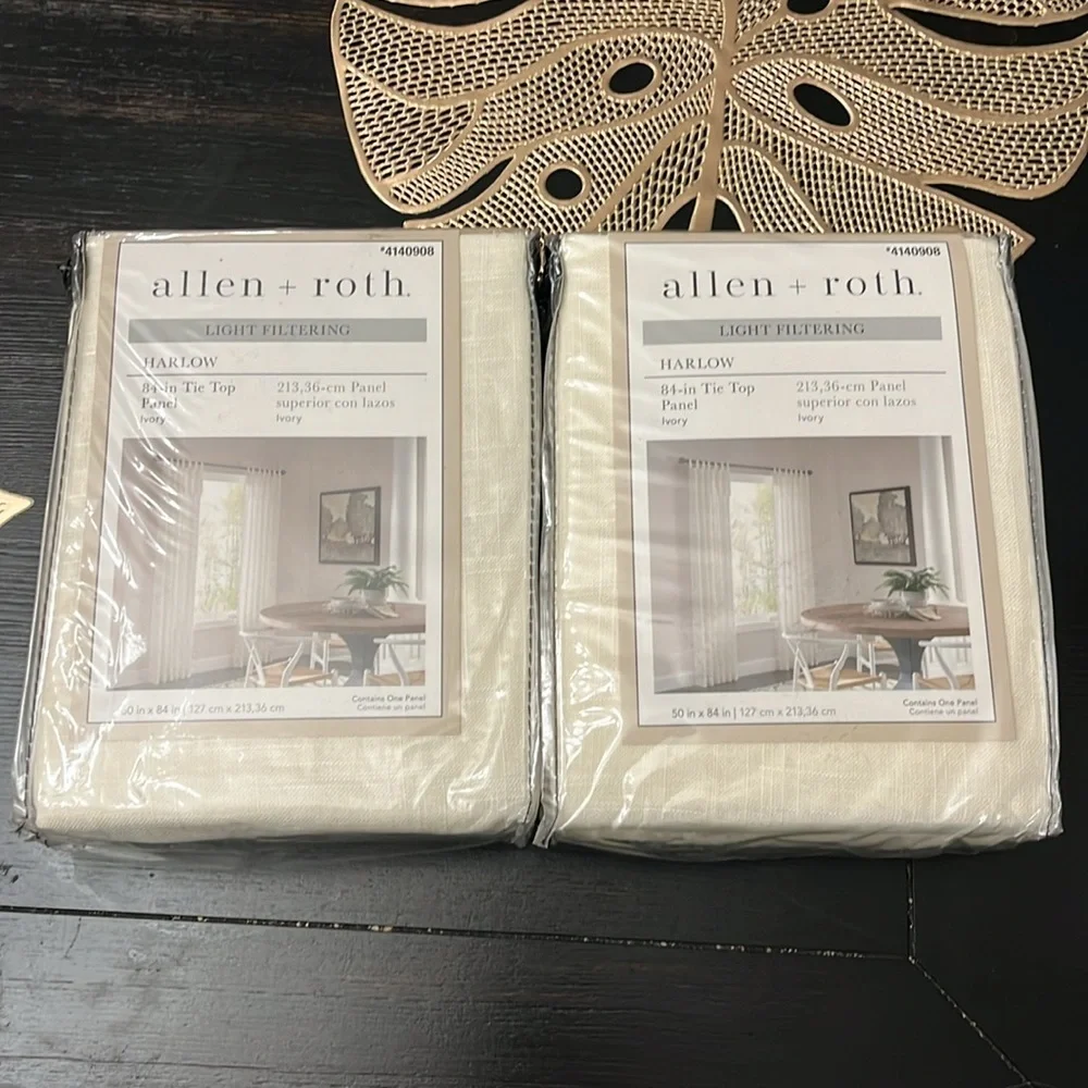 2PK Allen + Roth Harlow Light Filtering 84in Tie Top Panel in Ivory NEW